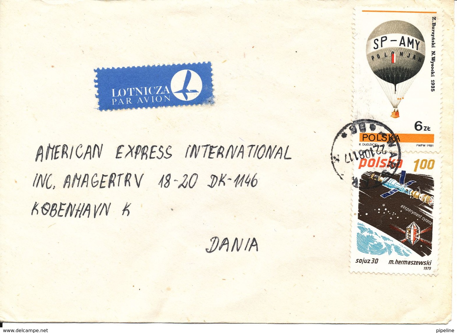 Poland Cover Sent Air Mail To Denmark Warszawa 22-10-1981 Topic Stamps Space And Balloon - Autres & Non Classés