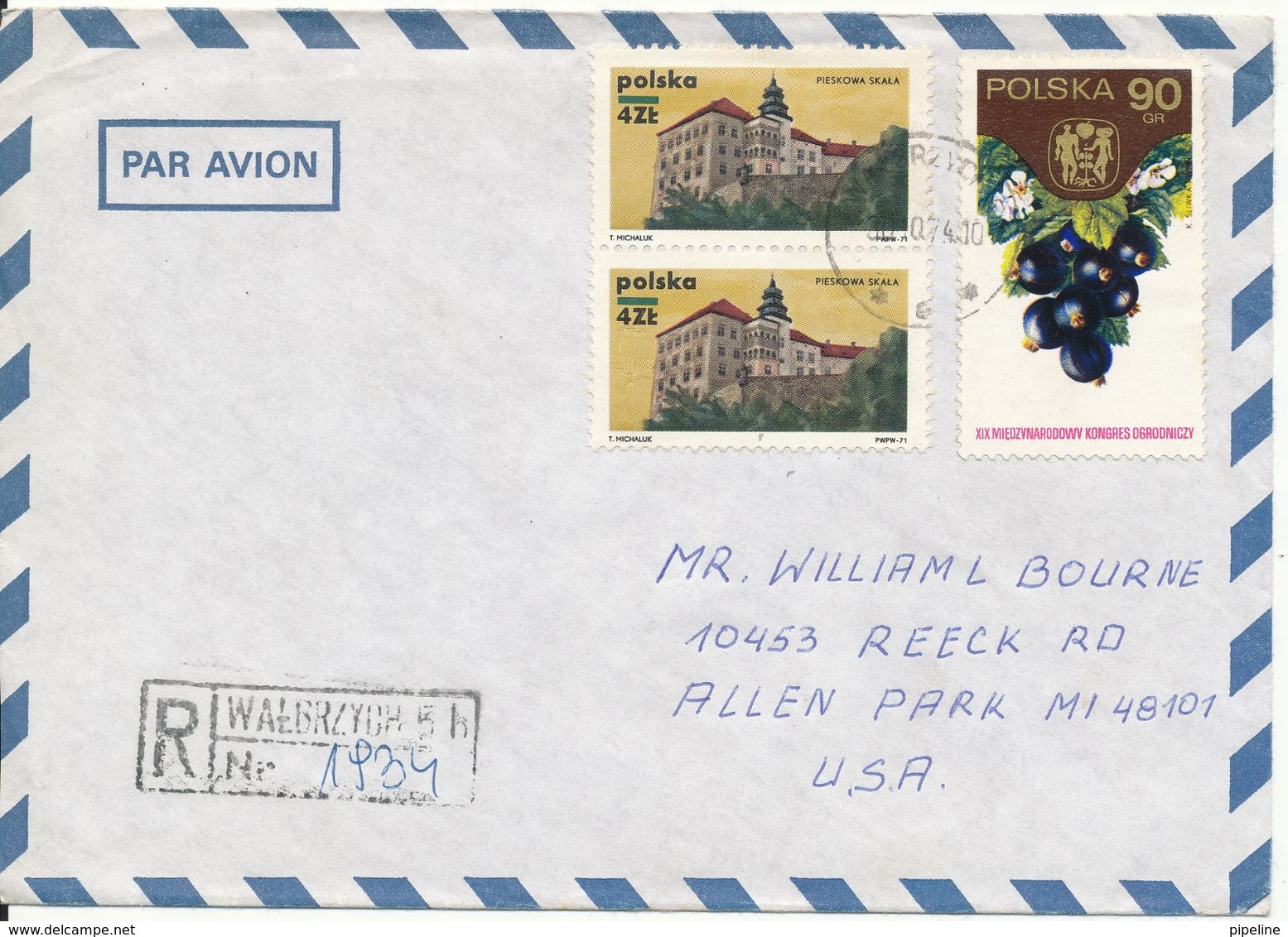 Poland Registered Air Mail Cover Sent To USA Watbrzych 30-10-1974 - Andere & Zonder Classificatie