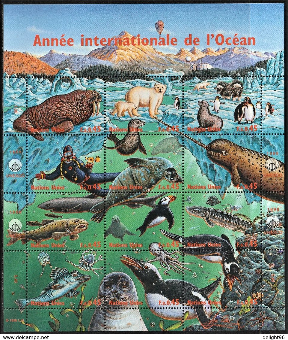 1998 UN Geneva International Year Of The Ocean: Marine Wildlife Of The Polar Regions Minisheet (** / MNH / UMM) - Eventi E Commemorazioni