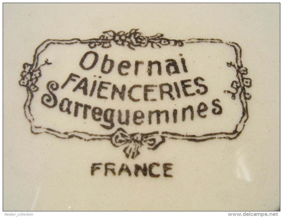 Lot de 6 assiettes OBERNAI Faïenceries Sarreguemines France anciennes costumes chevaux maisons