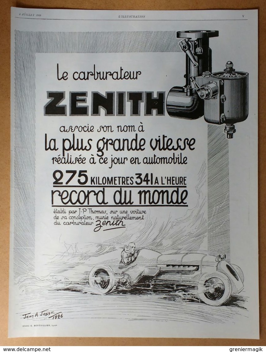 1926 Carburateur Zénith D'après Jean A. Josse - Publicité - Publicidad