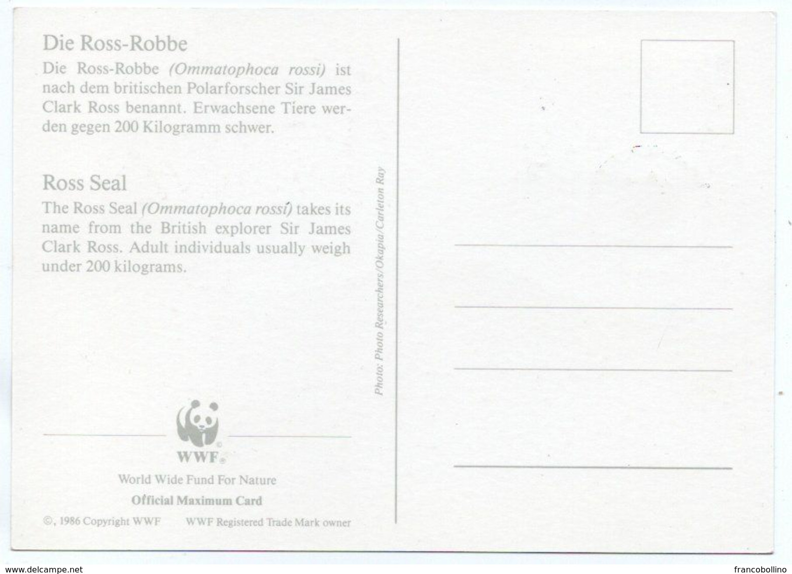 BRITISH ANTARCTIC TERRITORY - WWF MAXIMUM CARD 1992 / MARINE LIFE - ROSS SEAL 4p. - Maximumkarten