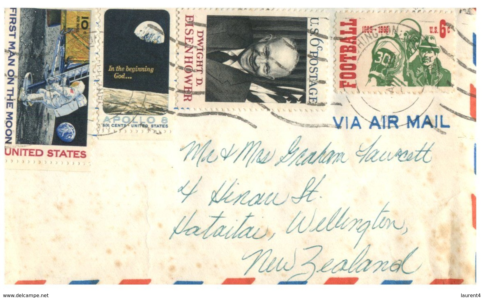 (H 12)  USA To New Zealand Air Mail Cover (with Man On The Moon Stamp) - North  America