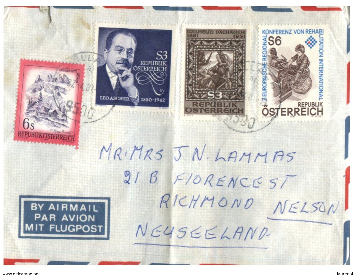 (H 12)  Austria Yugoslavia To New Zealand Air Mail Cover - Altri & Non Classificati