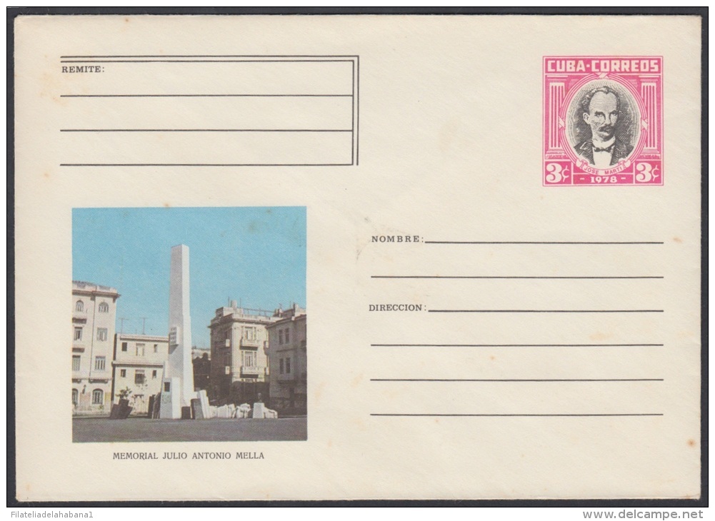 1978-EP-13 CUBA 1978. Ed.181a. ENTERO POSTAL. POSTAL STATIONERY. JOSE MARTI. MEMORIAL JULIO ANTONIO MELLA. UNUSED. - Sonstige & Ohne Zuordnung