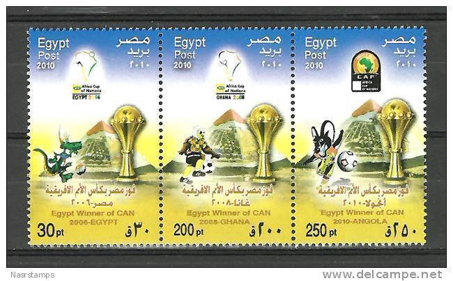 Egypt - 2010 - ( Sports - Egypt, Winner Of Can 2010, Angola ) - Strip Of 3 - MNH (**) - Sonstige & Ohne Zuordnung