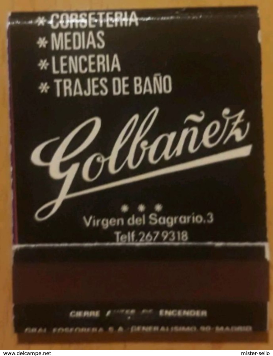 MADRID - ARGANDA DEL REY. CORSETERIA LENCERIA GOLBAÑEZ. CAJA DE CERILLAS VINTAGE. - Boites D'allumettes