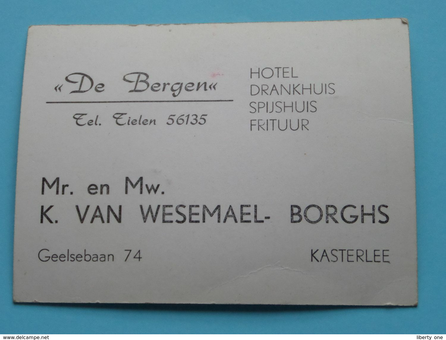 KASTERLEE " DE BERGEN " Tel Tielen 56135 ( K. Van WESEMAEL - BORGHS ) Geelsebaan > Anno 19?? ( Zie/voir/See SCANS ) ! - Tarjetas De Visita