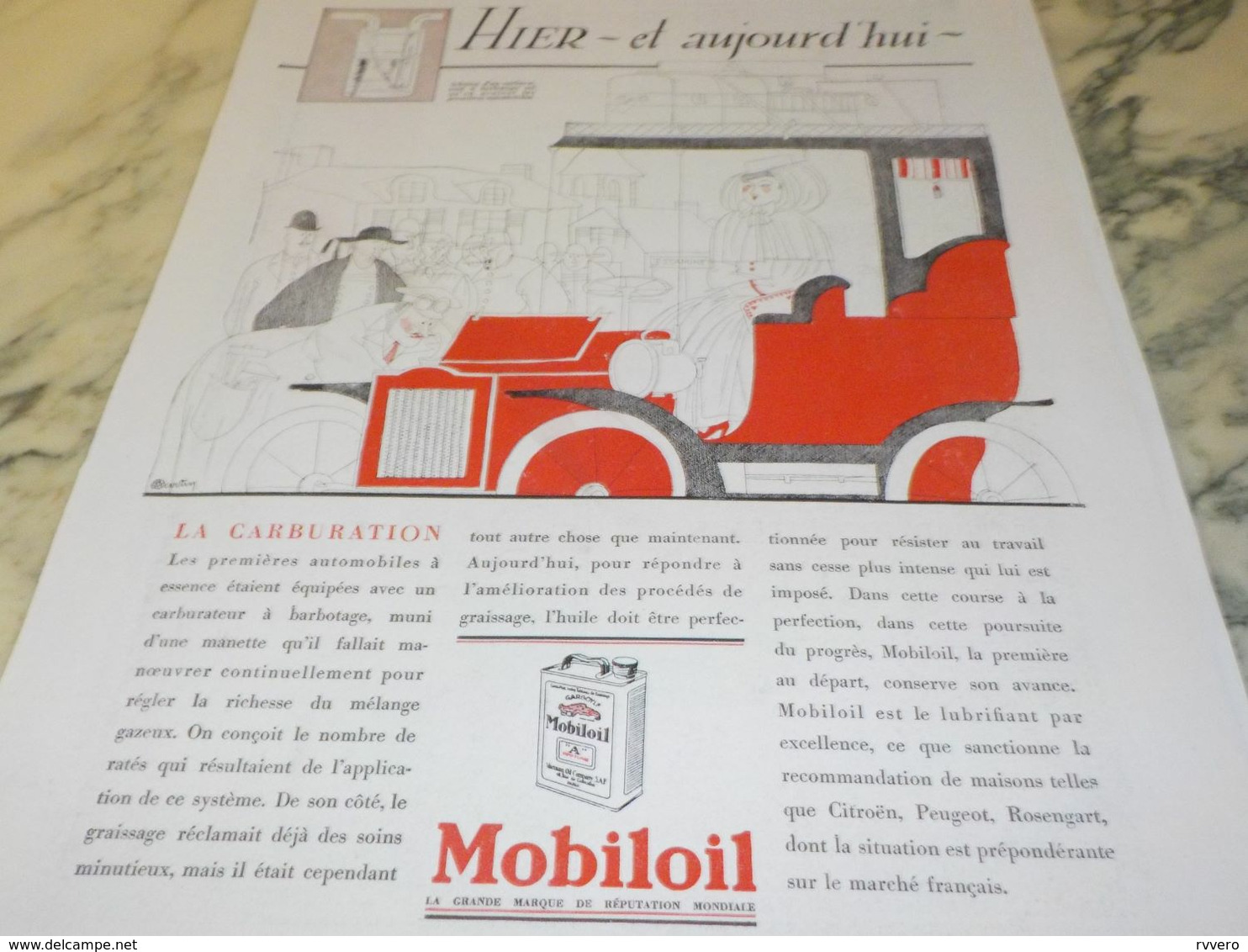 ANCIENNE PUBLICITE HIER AUJOURD HUI A CARBURATION HUILE MOBILOIL1930 - Other & Unclassified