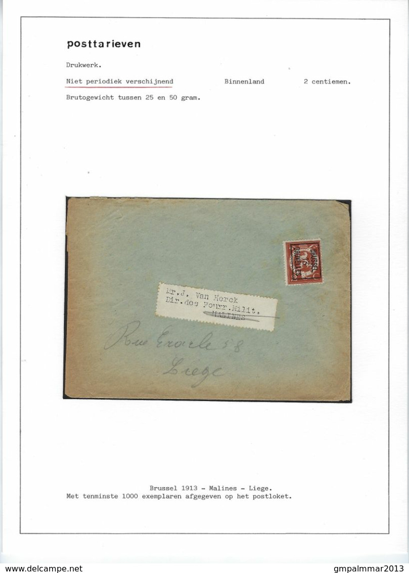 BRIEF Verzonden Van BRUSSEL Naar MALINES / LIEGE  Met Nr. 109 TYPO Nr. 41B ; Zie Scan ! LOT 204/4 - Typo Precancels 1912-14 (Lion)