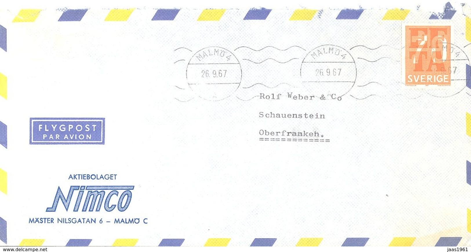 SWEDEN. COVER FROM MALMO. 1967 - Other & Unclassified