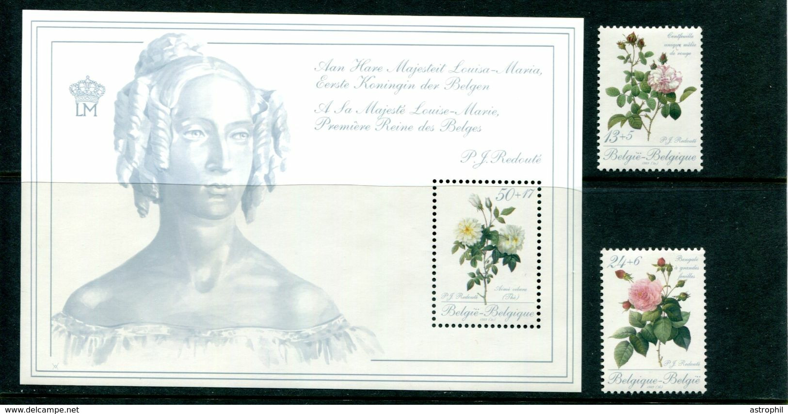 12189011 BE 19890415; Roses, Redouté, Reine Louise-Marie; Cob2318-19+bf65 - Autres & Non Classés