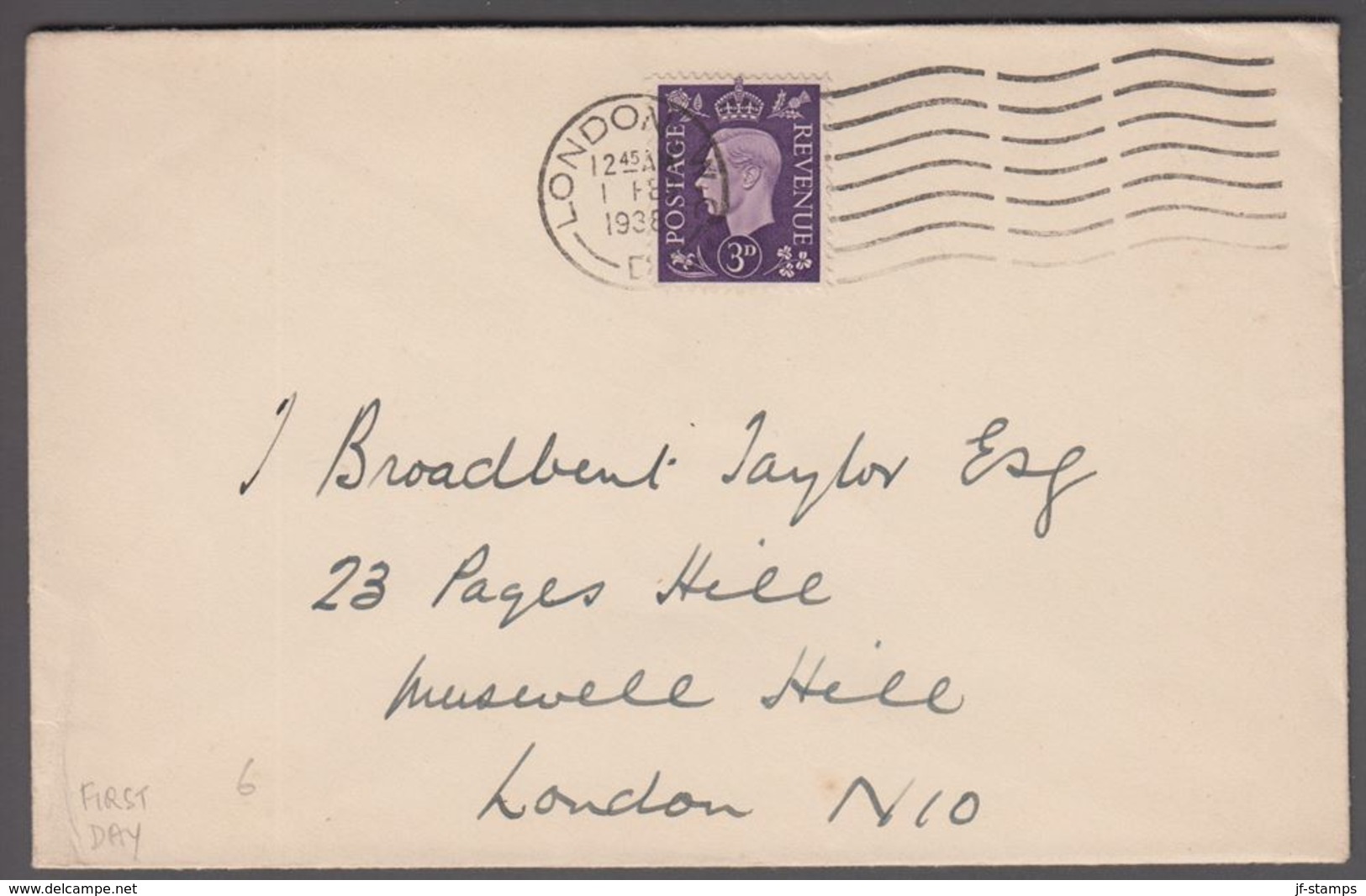 1938. Georg VI. 3 D On Cover Cancelled LONDON 1 FEB 1938.  (Michel 203) - JF365245 - Usati