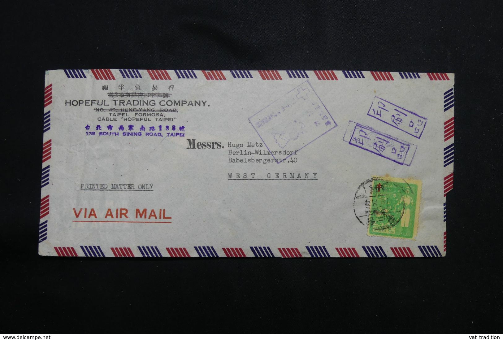 FORMOSE  - Affranchissement Croix Rouge + Cachet Sur Enveloppe Commerciale De Taipei Pour L 'Allemagne   - L 65962 - Storia Postale