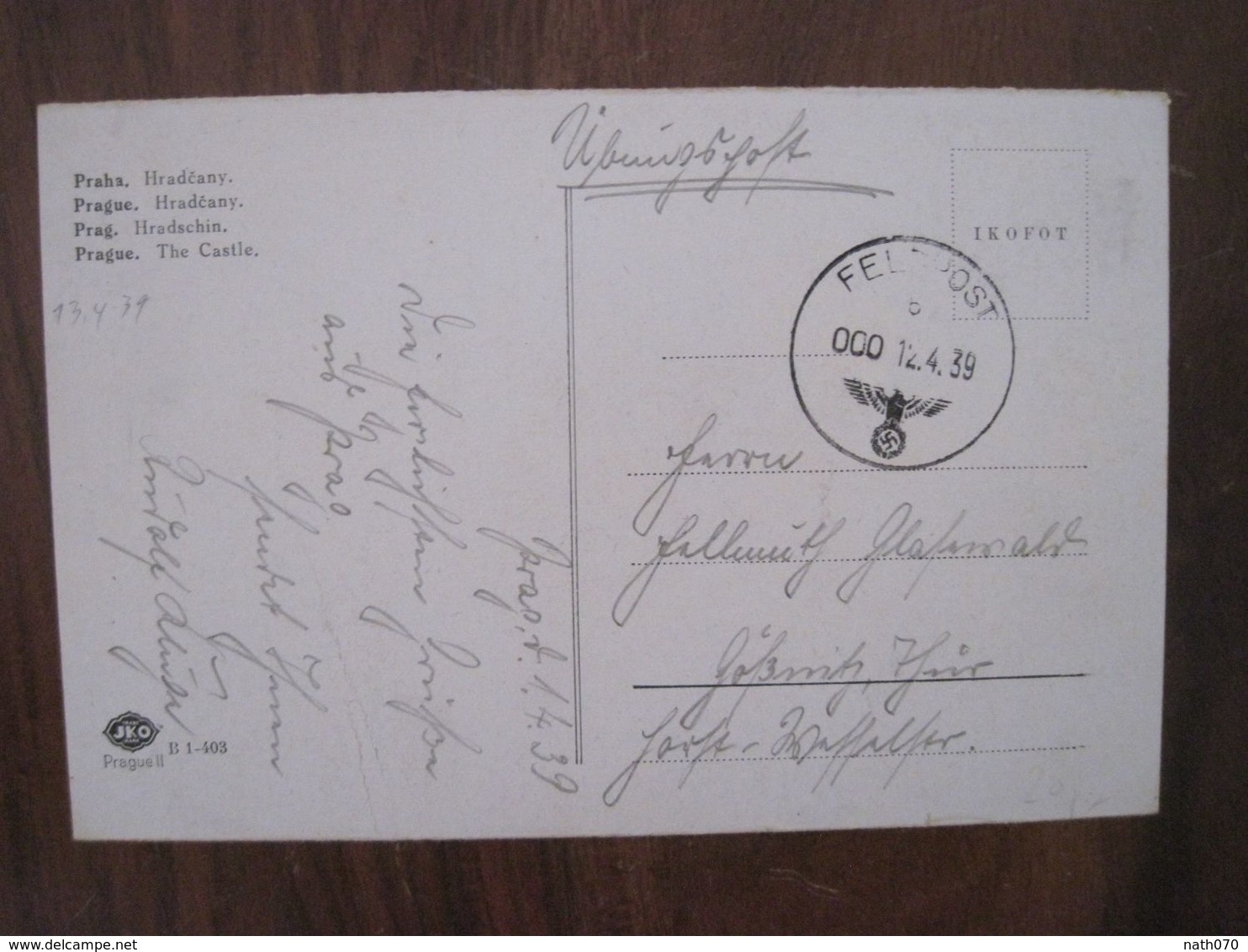 1939 Praha Prag CPA AK Allemagne Reich Feldpost Tcheque Czech Rep Prague - Boehmen Und Maehren
