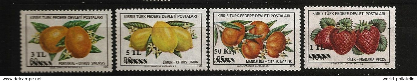 Turquie Chypre Turc RTCN 1979 N° 57 / 60 ** Fruits, Surchargés, Exportation, Mandarine, Fraise, Orange, Citron, Fleurs - Andere & Zonder Classificatie