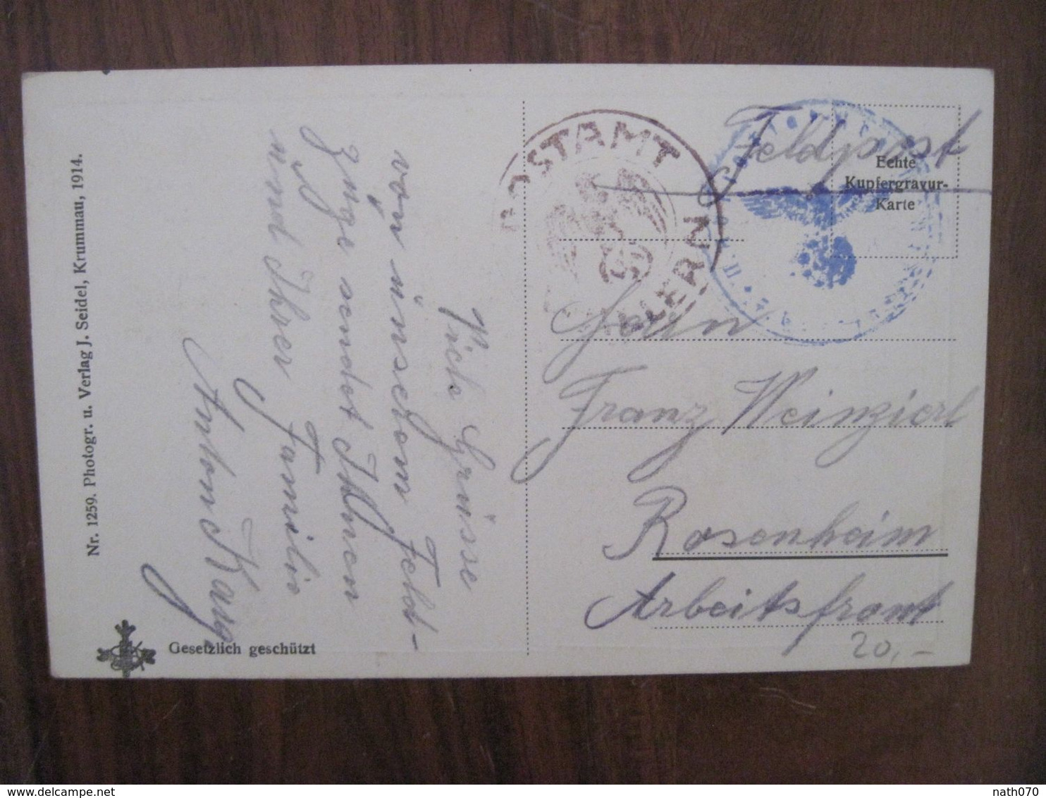 Krummau Český Krumlov Postamt CPA AK Allemagne Reich Feldpost Tchequie Czech Arbeitsfront Böhmen Und Mähren - Storia Postale