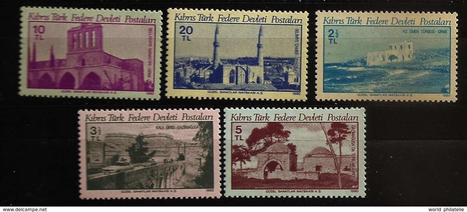 Turquie Chypre Turc RTCN 1980 N° 75 / 9 ** Courants, Tombe, Omar, Kyrenia, Voiture, Pont, Famagouste, Mosquée, Monastère - Other & Unclassified