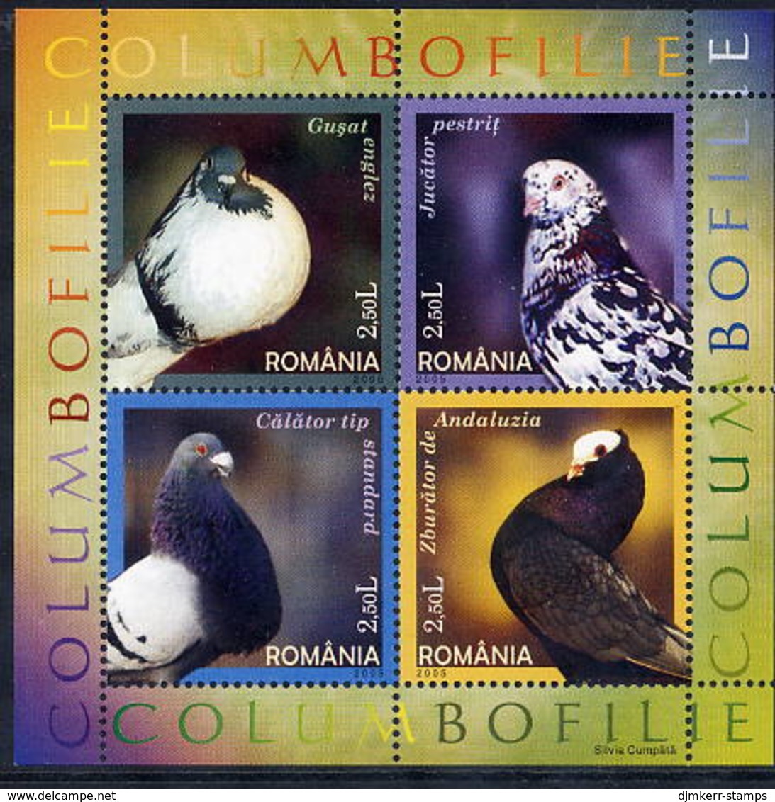 ROMANIA 2005 Pigeons Block MNH / **.  Michel Block 366 - Neufs