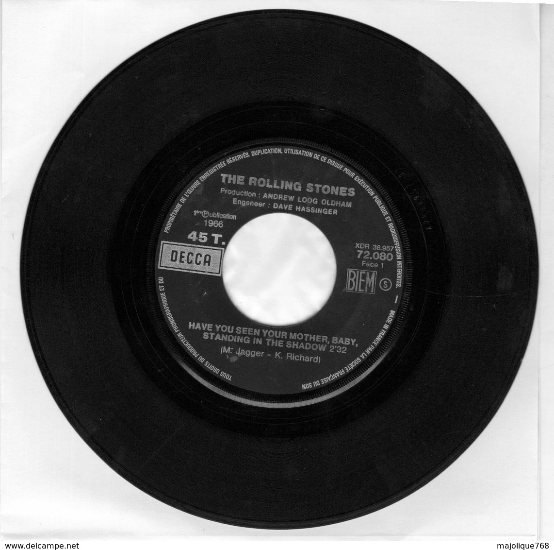 Disque  45 T - The Rolling Stones - Have You Seen Your Mother Baby, Standing In The Shadow - DECCA 72.080 - 1966 France - Rock