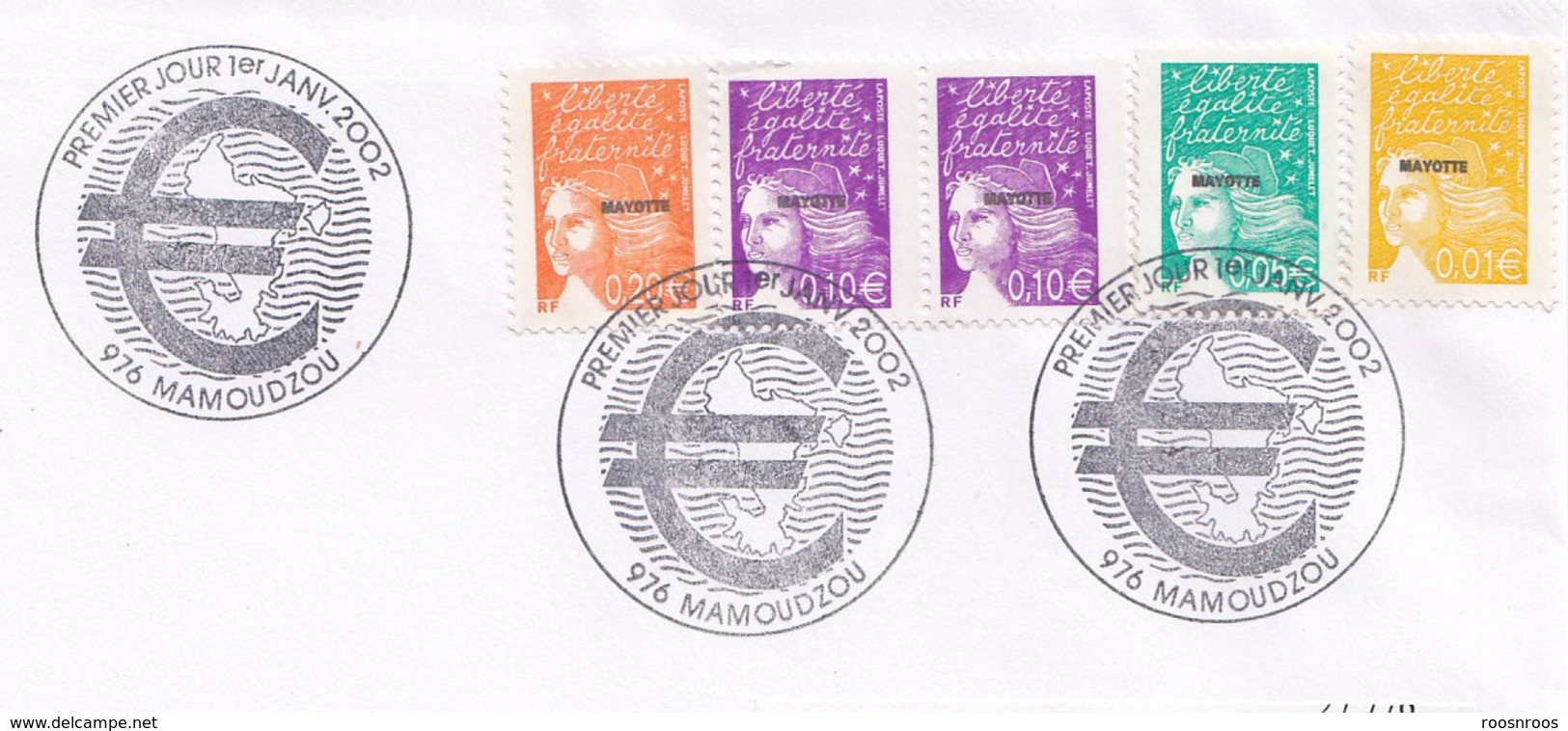 PETIT LOT CACHETS FDC SUR FRAGMENTS - PREMIER JOUR - MAYOTTE 1999 A 2002 - Oblitérés