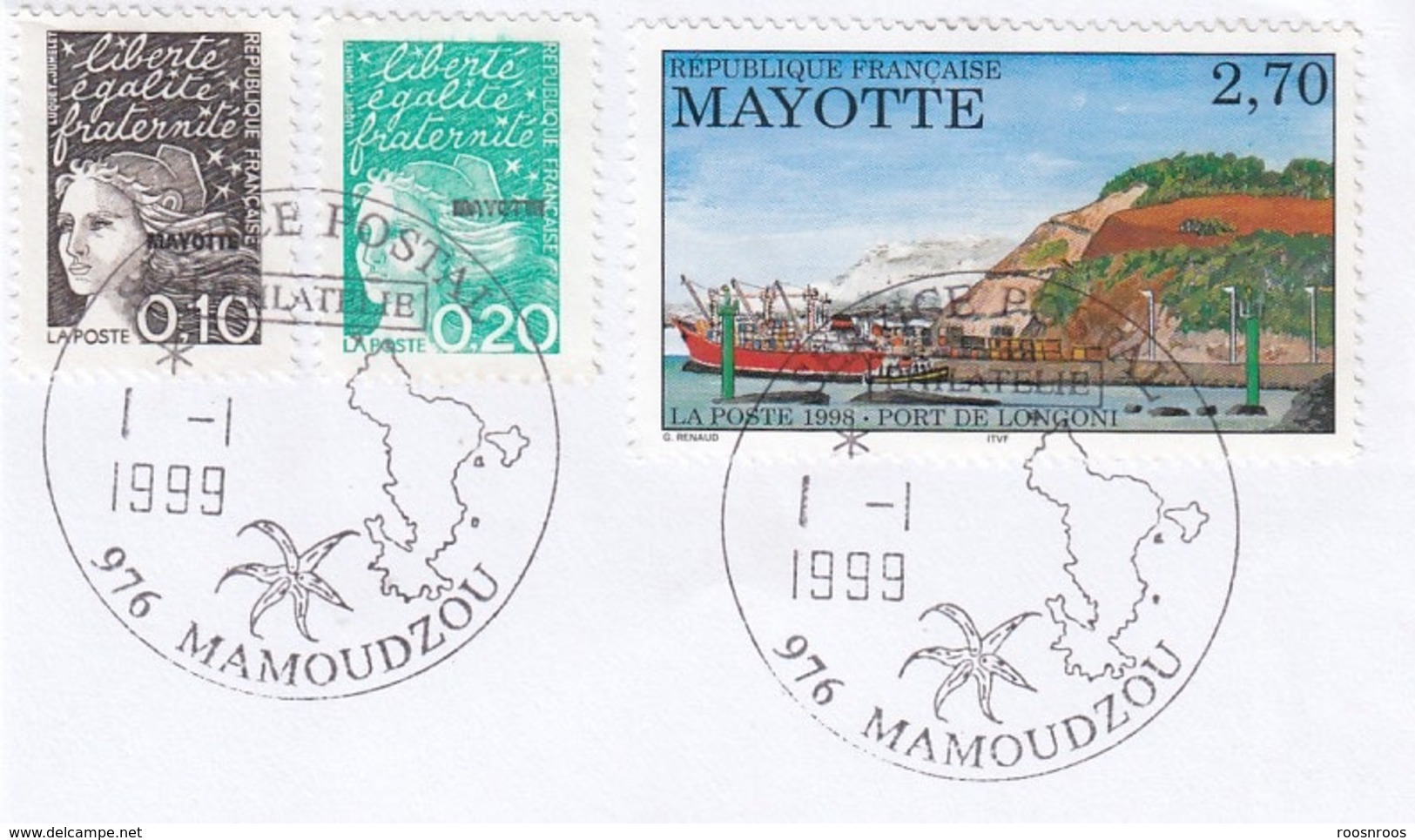 PETIT LOT CACHETS FDC SUR FRAGMENTS - PREMIER JOUR - MAYOTTE 1999 A 2002 - Oblitérés