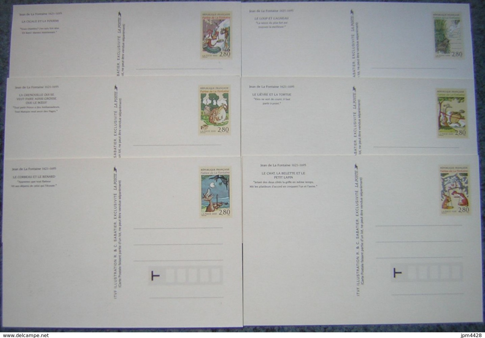 Entier Postal Lot De12 Entiers Postaux France, Types Fables De La Fontaine 6 Cartes Et 6 En, Neufs - PAP - Prêt à Poster - Konvolute: Ganzsachen & PAP