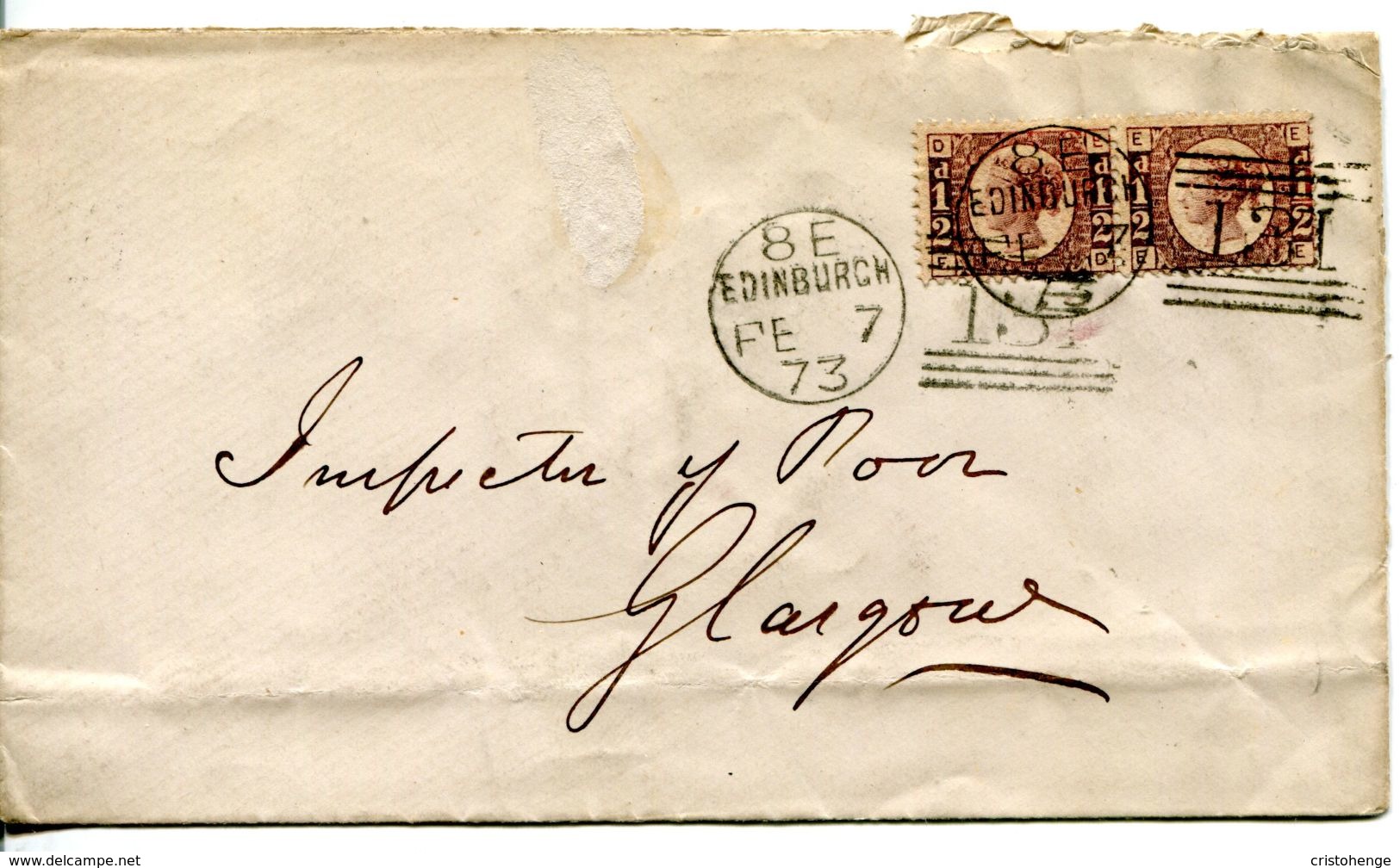 Great Britain 1873 ½d Bantam Plate 5 Pair Cover Used At Edinburgh, Scotland - Back Faults - Lettres & Documents