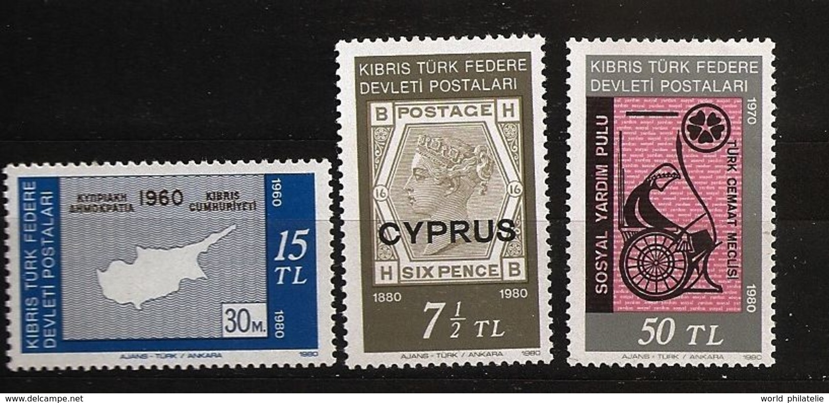 Turquie Chypre Turc RTCN 1980 N° 80 / 2 ** Timbre Chypriote, Timbre Sur Timbre, Ile, Carte, Fauteuil Roulant, Handicap - Sonstige & Ohne Zuordnung