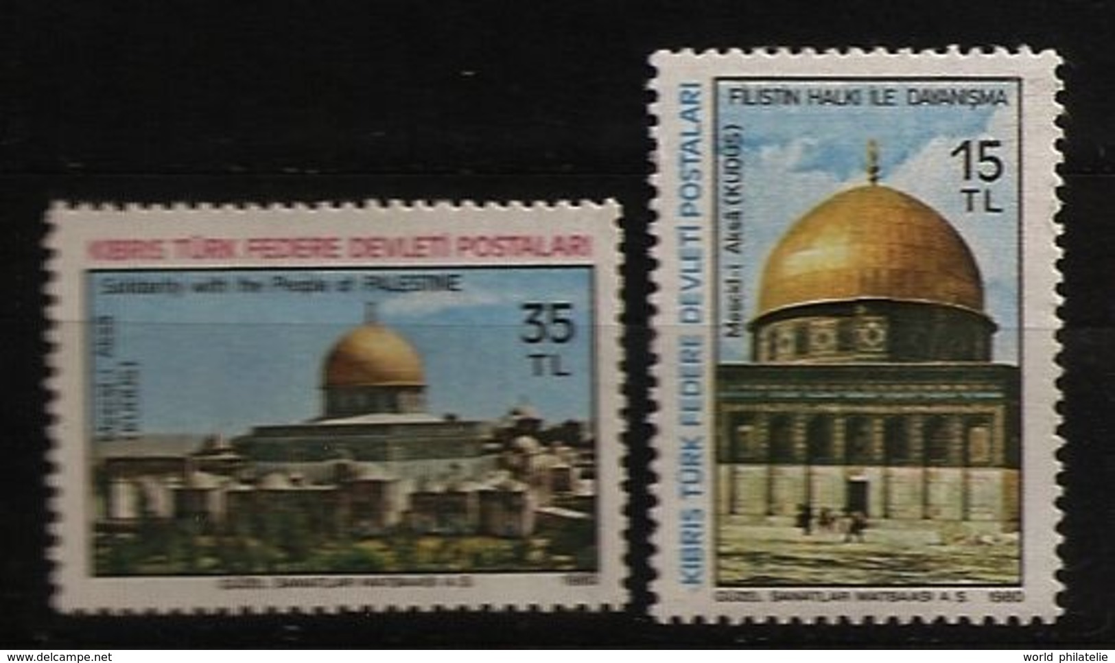Turquie Chypre Turc RTCN 1980 N° 83 / 4 ** Solidarité, Palestine, Dôme, Mosquée, Al-Aqsa, Jérusalem, Mahomet Coran Islam - Autres & Non Classés
