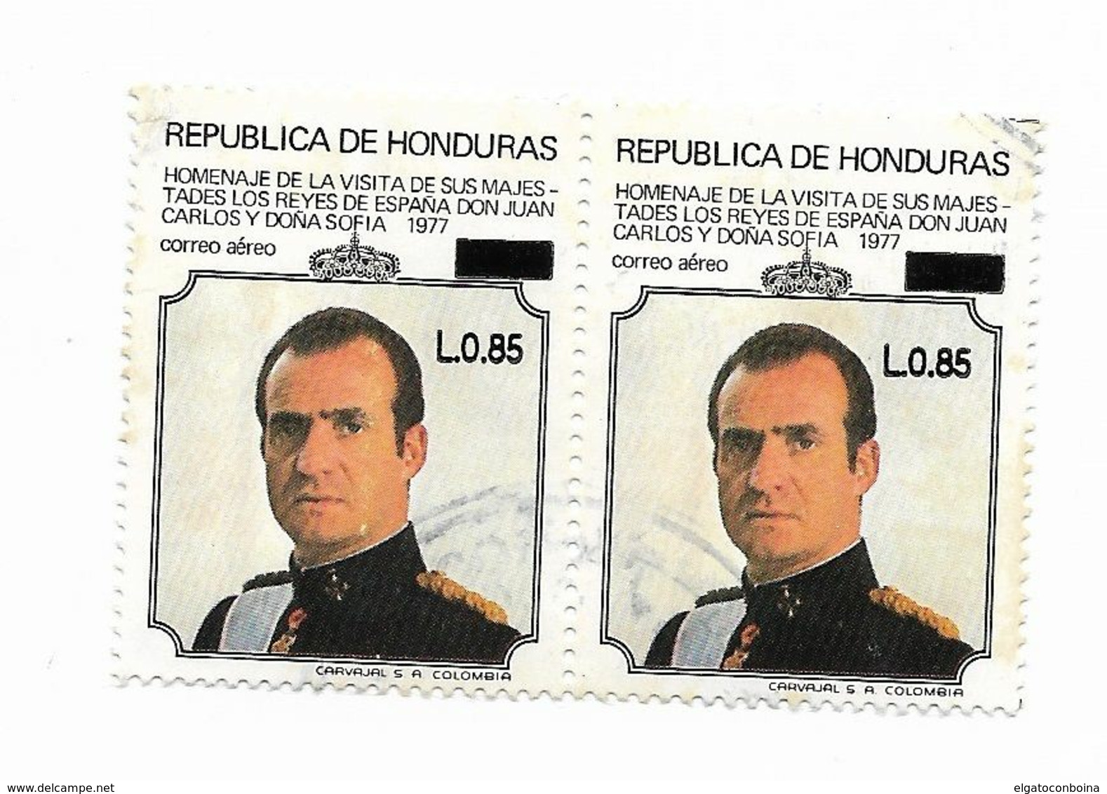 HONDURAS 1993 OVERPRINTED STAMP L 8.85 HOMAGE TO SPANISH KING & QUEEN 1977 USED - Honduras