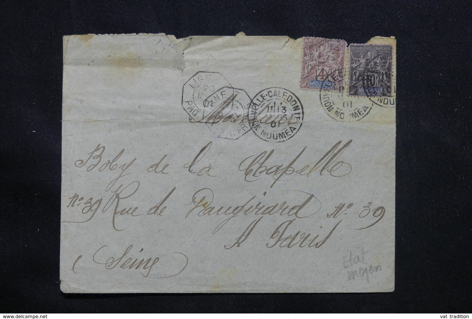 NOUVELLE CALÉDONIE - Enveloppe De Nouméa Pour Paris En 1901, Affranchissement Groupe , Oblitération Maritime - L 66031 - Lettres & Documents