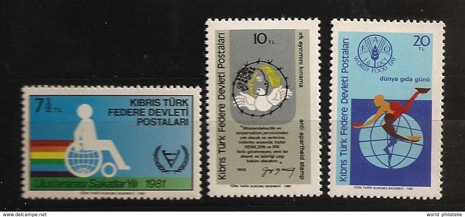 Turquie Chypre Turc RTCN 1981 N° 94 / 6 ** Arc-en-ciel, Fauteuil Roulant, Handicap, Faim, Apartheid Paix Colombe Barbelé - Autres & Non Classés