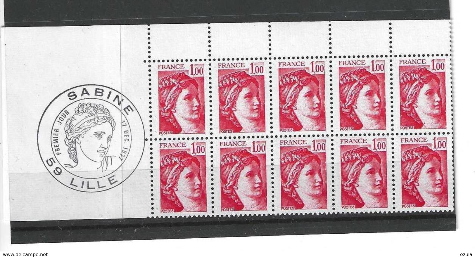 Bloc De Timbres De 10 N° 1972 Sabine Avec Cachet - 1980-1989