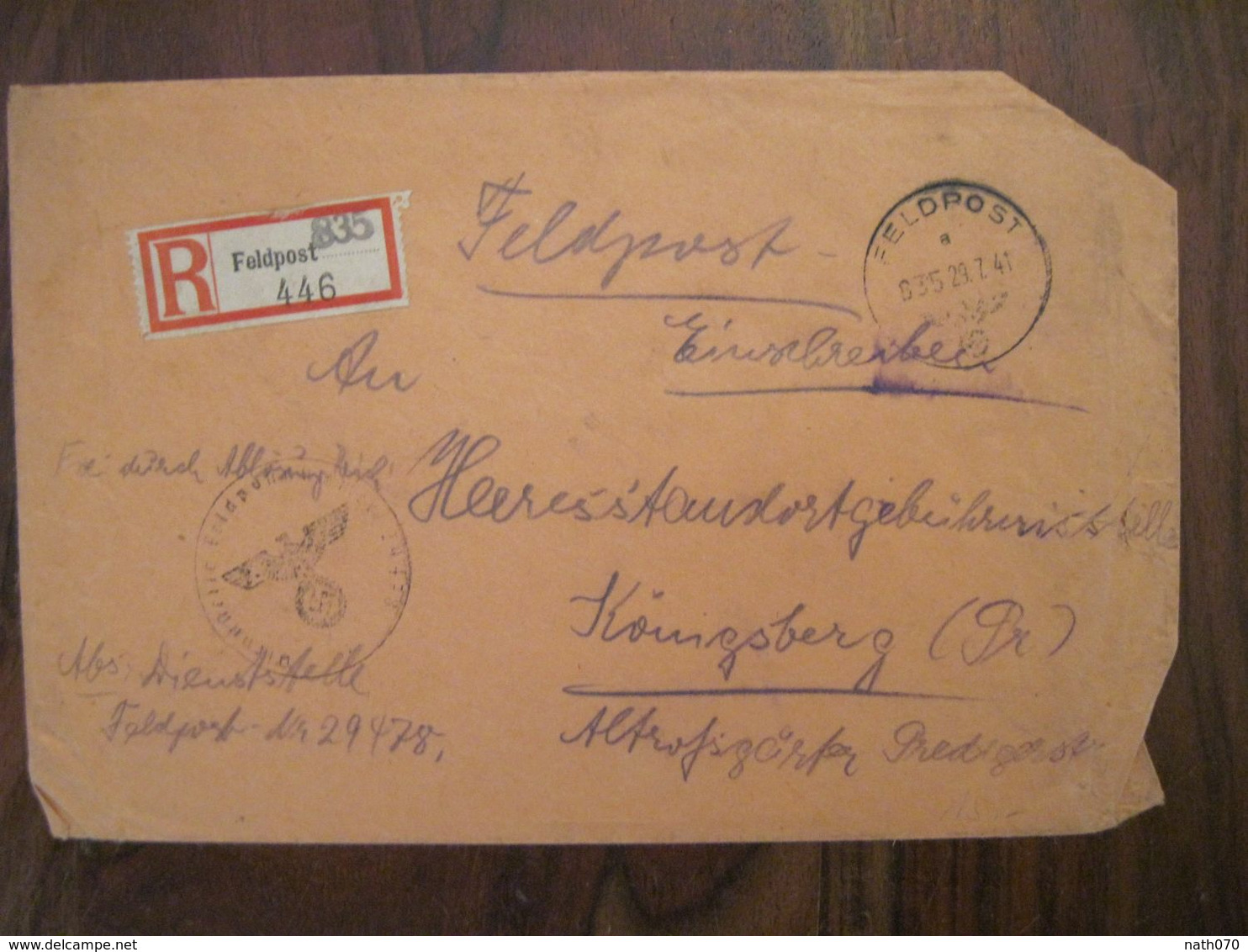 Feldpost 1941 Feldpostnummer 29478 Ostfront Barbarossa Reich Allemagne Russland Cover Einschreiben Pionier-Bataillon 41 - Occupation 1938-45