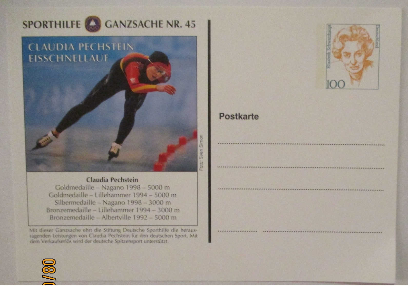 Sport Sporthilfe Ganzsache 44 Eisschnellauf Claudia Pechstein (41635) - Inverno