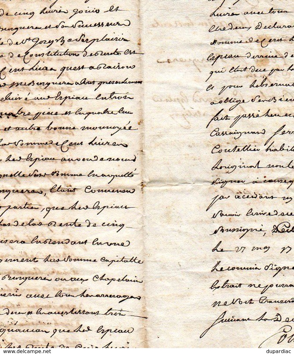 Cachet De Généralité AUCH, Deux Sols, Sur Obligation En Rente Constituée, à ESTIPOUY (Gers),1760, Par Not. Royal Mirande - Seals Of Generality