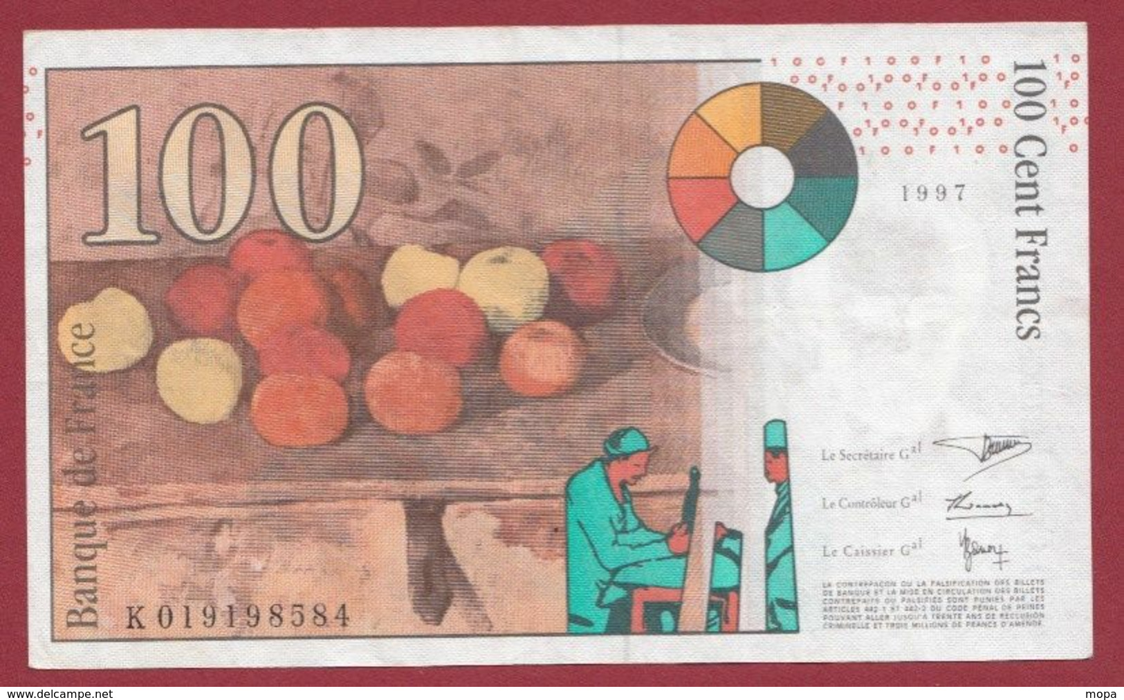 100 Francs "Cézanne" 1997--TTB+----ALPH.K ---Numéro.019198584 - 100 F 1997-1998 ''Cézanne''