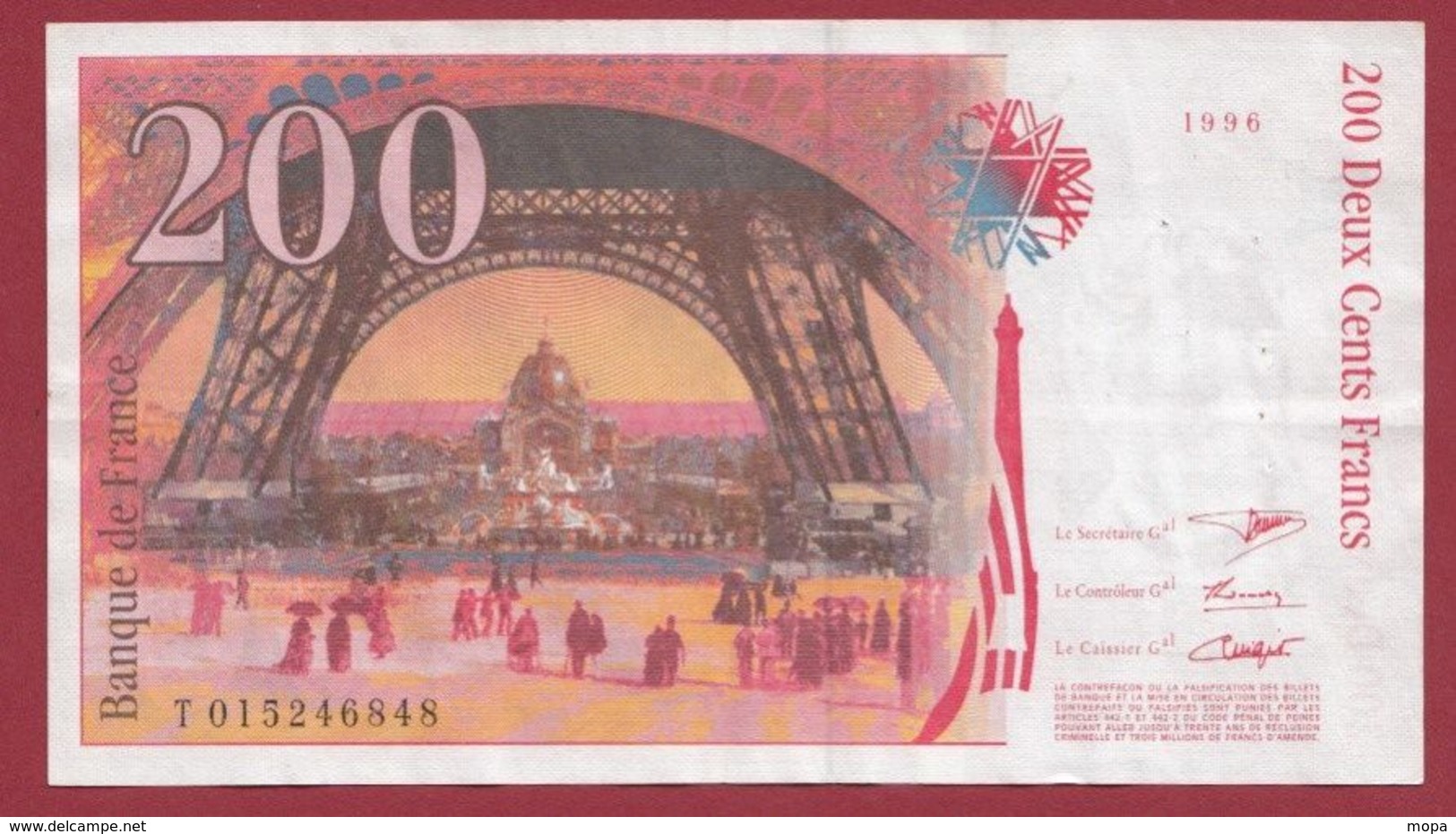 200 Francs "Eiffel" 1996 ---TTB+--ALPH -T----numéro .015246848 - 200 F 1995-1999 ''Eiffel''