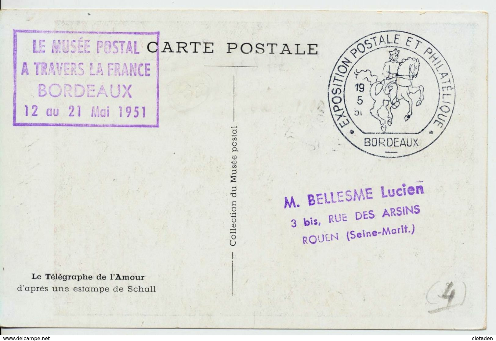 Carte Postale Musée Postal De Bordeaux 1951 - 1950-1959