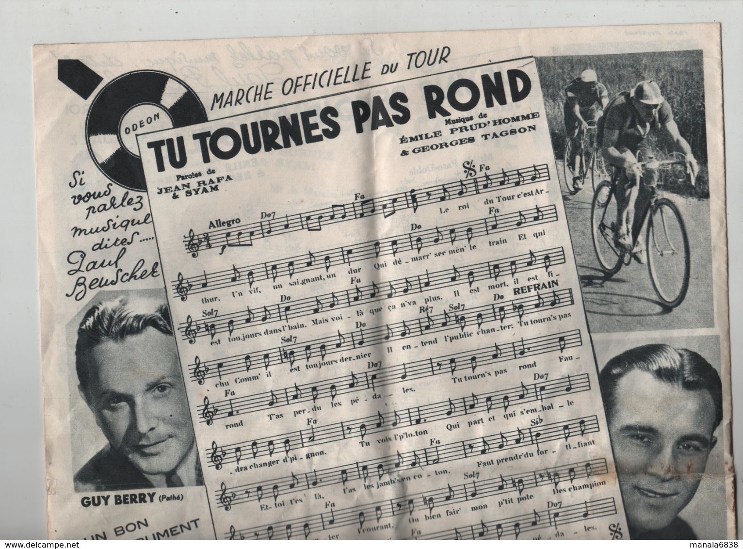 Recueil Des Chansons Officielles Du Tour De France 1947 Editions Beuscher - Cyclisme