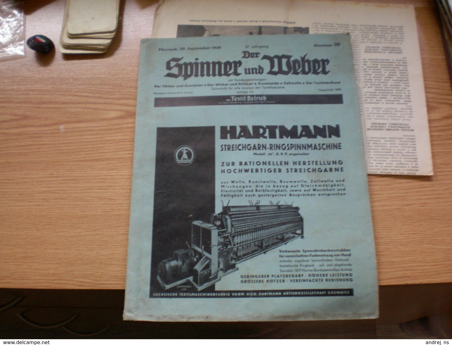 Der Spinner Und Weber Textil Betriebt Hartmann Streichgarn Ringspinnmaschine Chemnitz 1939 - Catalogi