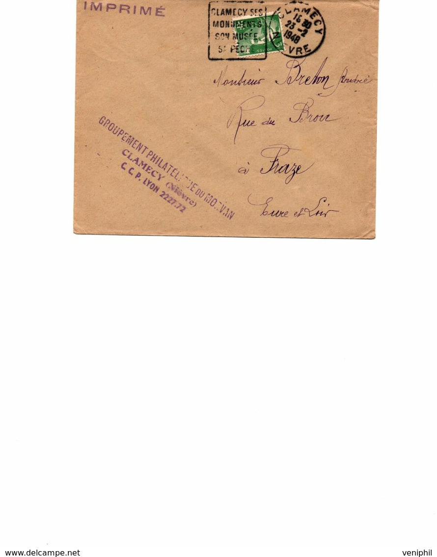LETTRE OBLITERATION DAGUIN "CLAMECY SES MONUMENTS SON MUSEE SA PECHE - NIEVRE 1948 - Mechanical Postmarks (Other)