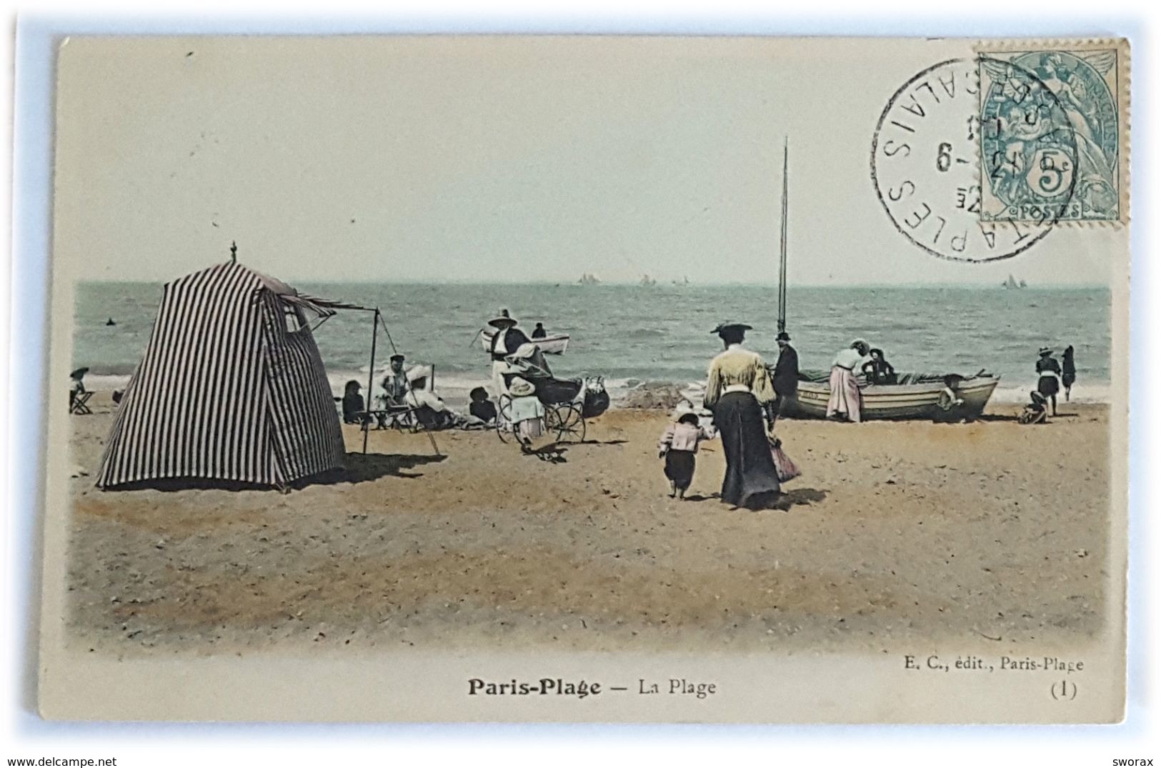 Paris-Plage - Carte Animée - Famille à La Plage, Bateau/Barque - Edit. E.C., Paris-Plage - Le Touquet