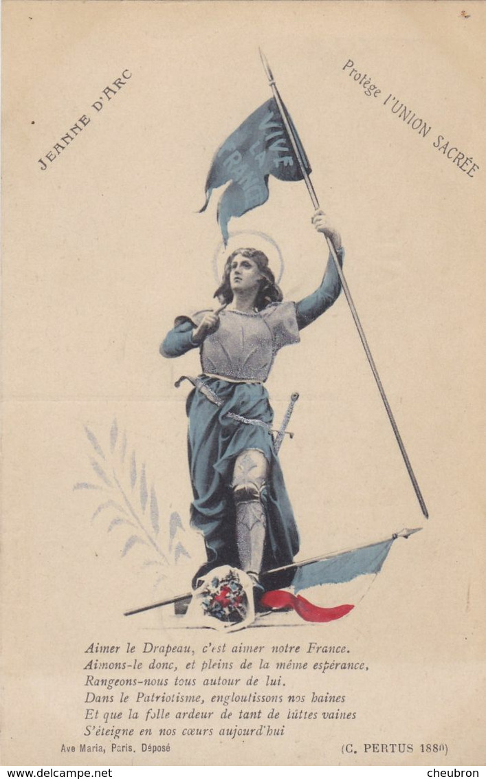 MILITARIA.GUERRE 1914-18. CARTE PATRIOTIQUE . " JEANNE D'ARC PROTEGE L'UNION SACREE ". + TEXTE.  ANNEE 1917 - Weltkrieg 1914-18