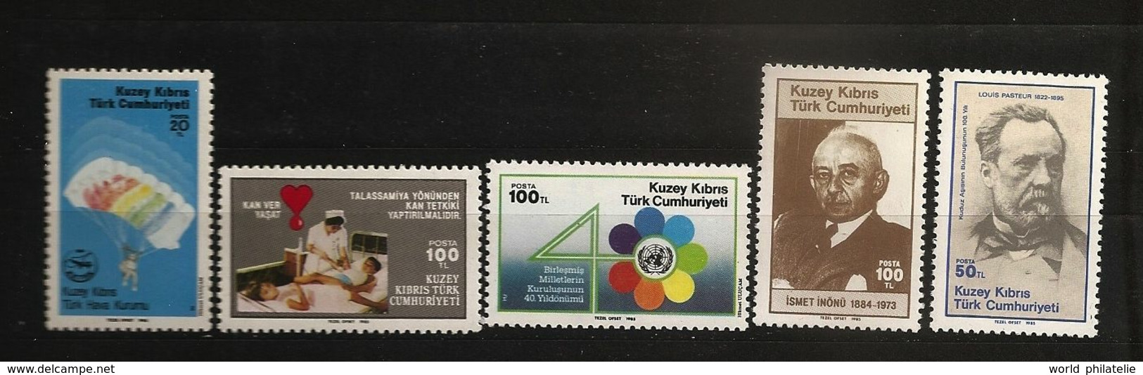 Turquie Chypre Turc RTCN 1985 N° 159 / 63 ** Parachute, Vaccin Antirabique, Pasteur, ONU, Infirmière, Sang, Amour, Cœur - Otros & Sin Clasificación