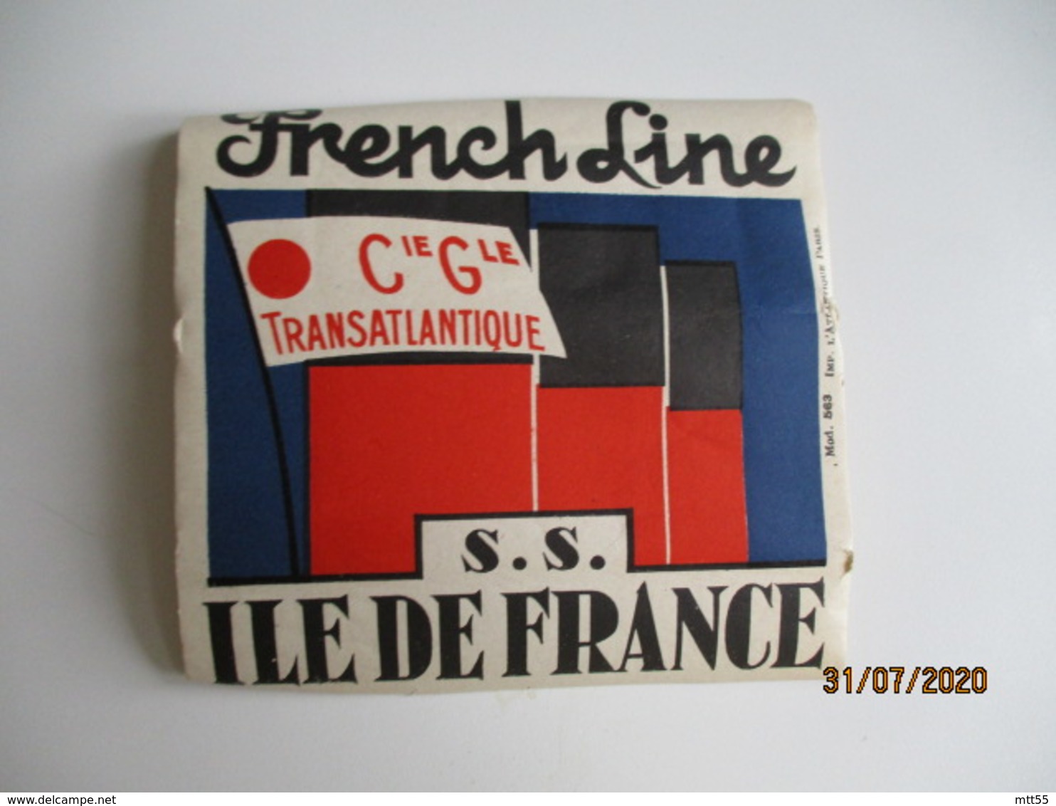 Paquebot S S Ile De France French Line  Etiquette Hotel Valise Luggage - Hotel Labels