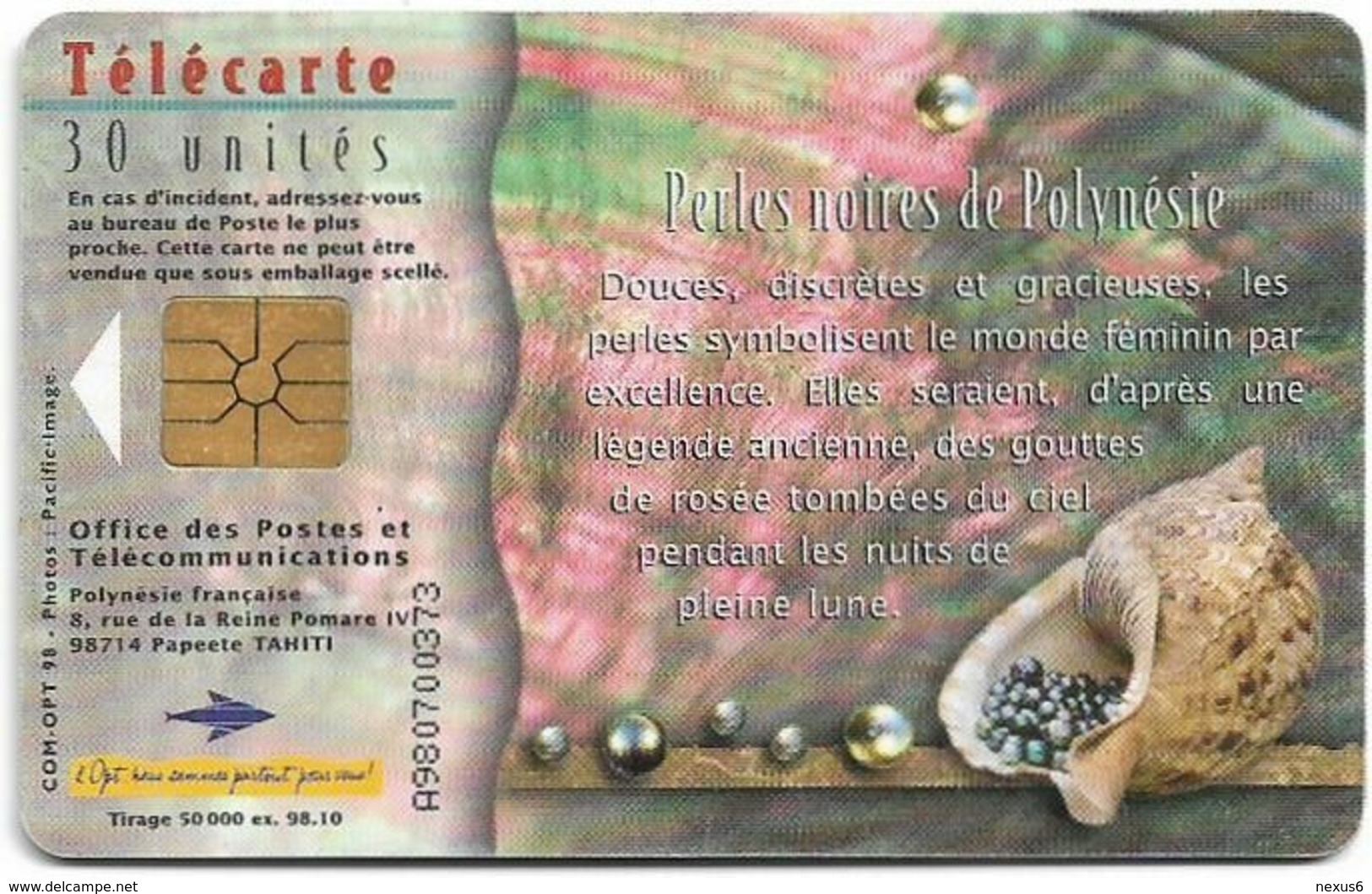 French Polynesia - OPT - Perles Noires (Beach), 10.1998, 30Units, 50.000ex, Used - Polynésie Française