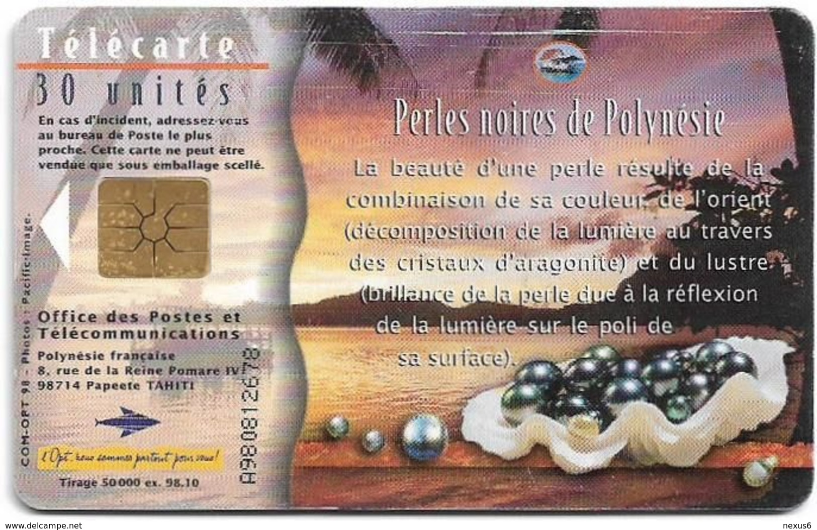 French Polynesia - OPT - Perles Noires (Sunset), 10.1998, 30Units, 50.000ex, Used - Polynésie Française