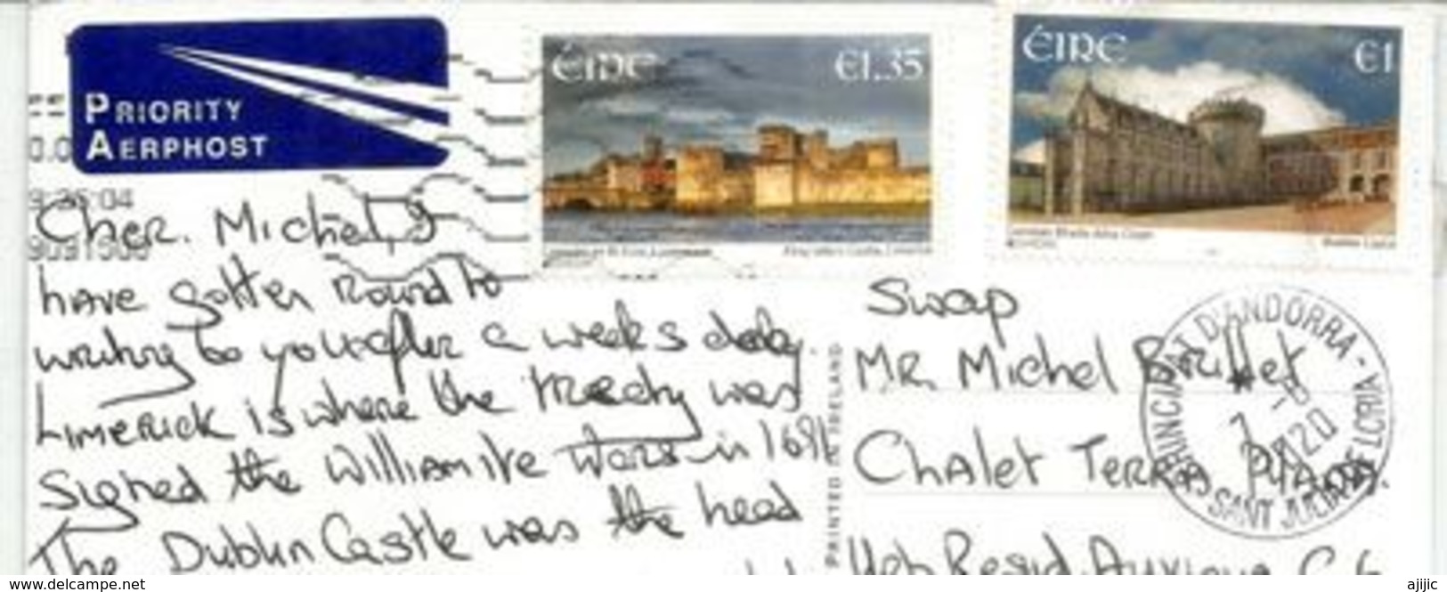 IRLAND. EUROPA 2017. Stamps King John / Dublin Castle On Dunamase Castle Postcard, Sent To Andorra,with Arrival Postmark - Covers & Documents